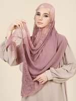 Voile Hijab Élégant et Respirant en Crêpe de Chiffon Premium avec Bordure en Dentelle pour Femmes Musulmanes SWAN