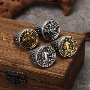 Anillo de Aleación para Hombre, Diseño Cruzado, Dos Tonos Plateados, Estilo Retro Europeo Americano, Joyería de Regalo Personalizada - Product Image 1