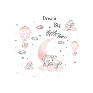 Autocollants muraux éléphant endormi, <span class=keywords><strong>nuage</strong></span>, lune, étoiles, décoration de <span class=keywords><strong>chambre</strong></span> d'enfant, salon, papier peint, autocollants autocollants - Product Image 6