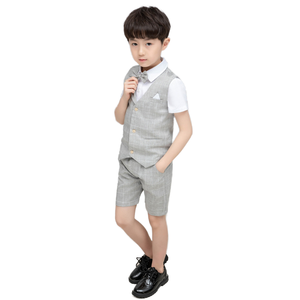 Conjunto de Ropa para Niños, Traje de Fiesta de Cumpleaños, Boda, Casual, Vestido Sólido, Chaleco, Camisa, Pantalones Cortos, Trajes para Niños, Poliéster/Algodón - Product Image 1