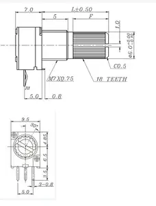 Potensiometer vertikal tunggal 10K 20K b50K 100K 3 pin potensiometer rk097n