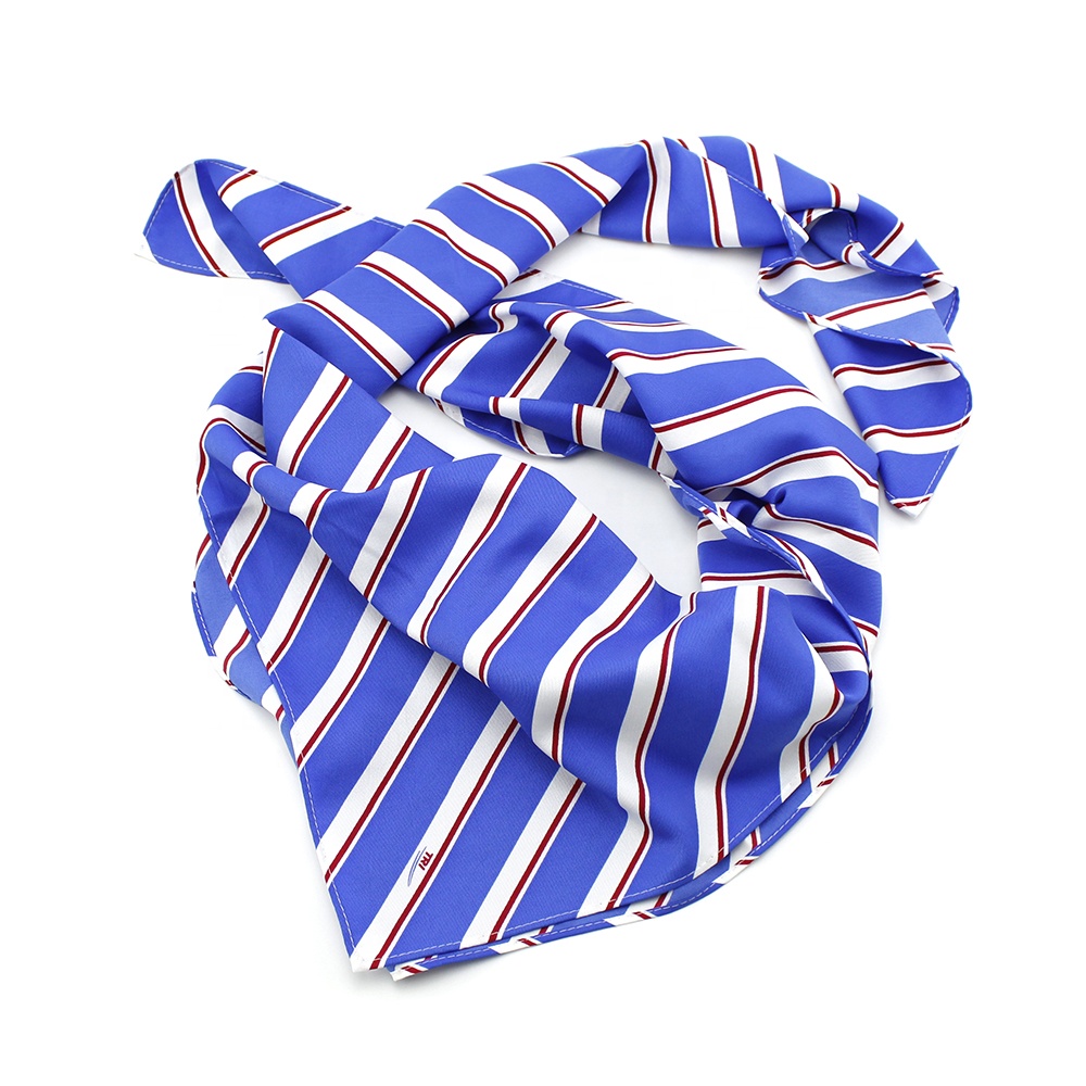 China Wholesale Blue White Red Block Striped Custom Printing Scarves Comfortable Soft Square Silk Scarf 90x90 for Women Luxury