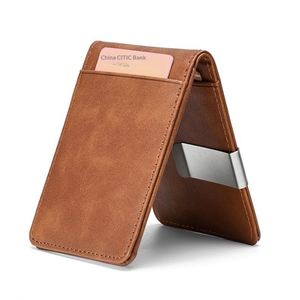 Men ID <b>Card</b> <b>Holder</b> Bifold Pocket <b>Wallet</b> with Metal Clip Short PU Leather Cash Money Clip <b>for</b> Daily Business Use - Product Image 1