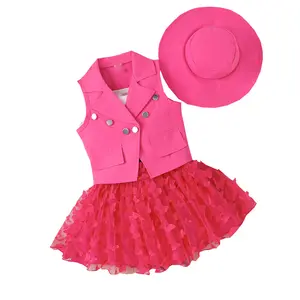 Sommer Kinder Leibchen Netz Rock ärmellose Hut Mädchen Anzug Kleinkinder Kleider Geburtstag Mädchen Baby Kleidung Set Kinder Outfits