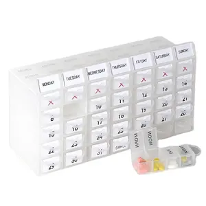 Recipiente de contas de plástico transparente bpa, caixa organizadora de pílulas pp para um mês, organizador de pílulas, caixa semanal