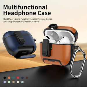 Funda de Cuero con Soporte Magnético Creativo para <span class=keywords><strong>AirPods</strong></span> Pro 3, Funda Protectora para Auriculares Inalámbricos, Funda de <span class=keywords><strong>Carga</strong></span> para Auriculares, Color Marrón para Hombre - Product Image 5