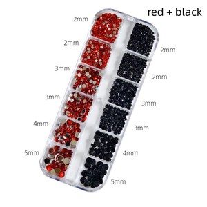 Decoraciones de Uñas al por Mayor, 12 Rejillas, Piedras Redondas Planas, Mezcla de Piedras de Cristal Rojas Brillantes para Uñas - Product Image 6