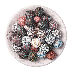 Usine en gros nouveau 15mm transfert d'eau imprimé léopard diamant motif Silicone perles bijoux Bracelet perles en vrac - Product Image 5