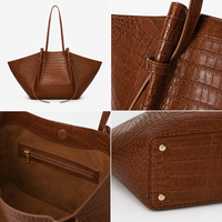 Grosir kustom Logo mewah kulit asli tas Tote kapasitas besar bersayap Croco timbul tas bahu antik untuk wanita