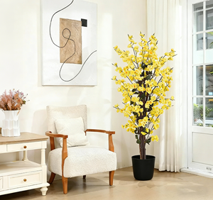 ZMHLHYJY Albero di ciliegio artificiale giallo da 1,8 m, in seta sintetica fatta a mano con tronco realistico per casa, ufficio, interni ed esterni - Product Image 4