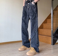 Haute qualité personnalisé Vintage Streetstyle Patch broderie Jeans Patchwork Design Hip Hop décontracté grande taille hommes pantalon évasé