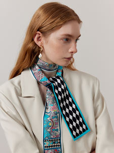 लक्जरी डिजाइन स्किनी रेशम के स्कार्फ महिलाओं ने नरम साटन गर्दन के स्कार्फ प्रिंट किया - Product Image 3