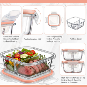 Lonchera Cuadrada Redonda de Vidrio Ámbar, Recipientes Herméticos de Vidrio para Alimentos con Tapa a Presión, Reutilizables para Preparación de Comidas - Product Image 3
