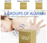 Reloj Despertador Digital EMAF Cube de Escritorio, de Madera, con LED, Función de Trabajo, Portátil, con Temperatura, para Niños