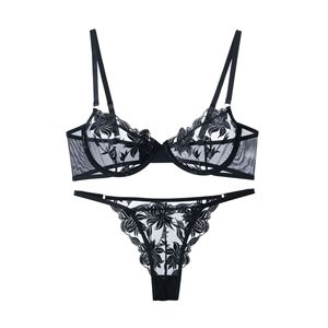 Hollow Out Underwear Embroidery Sexy Bra and Brief Set Lingerie Underwear Panty <b>Thong</b> Sexy Fancy Lace Ladies Bra Set - Product Image 6