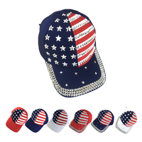 Topi Baseball Bendera USA Gaya Baru dengan Hiasan Berlian Imitasi, Dapat Disesuaikan, 6 Panel, Kanvas, Unisex, Model Dad Hat untuk Penggunaan Bisnis & Santai