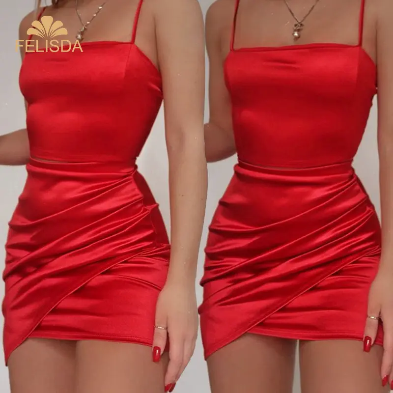 Fashion Summer Sexy Women Solid Color Ruched Strap Backless Dress Red Black Sleeveless Party Mini Night Club Dress