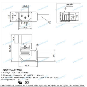 อะแดปเตอร์ขั้วต่อสายไฟ C14 90องศา IEC 250V/10A ซ็อกเก็ตปลั๊กไฟฟ้ากระแสสลับ C14ตัวผู้แบบถอดเปลี่ยนได้ - Product Image 6