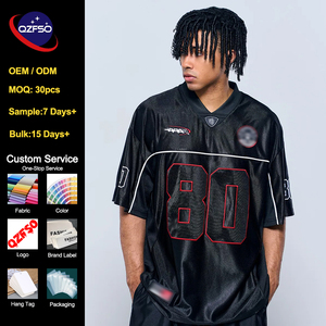 QZFSO Custom 90s Retro Football Shirt Sleeve Stripe Sports <b>Top</b> Shiny Satin Oversized Team Wear Patchwork Panel Jersey - Product Image 1