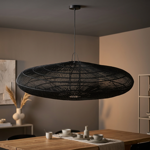 Abat-jour en rotin noir fait main, abat-jour rond tissé, couverture de lampe suspendue, lampe de plafond décorative d'intérieur - Product Image 3