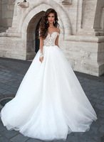 Robe de mariée AL1416 en gros, nouvelle collection 2023, robe de mariée à une épaule, manches longues, dentelle, traîne, grande taille, robe de mariée haut de gamme