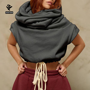 Haut court sans manches à col montant pour <span class=keywords><strong>femme</strong></span>, <span class=keywords><strong>sweat</strong></span>-shirt à <span class=keywords><strong>capuche</strong></span> personnalisé tendance pour le quotidien, l'entraînement et le streetwear - Product Image 3