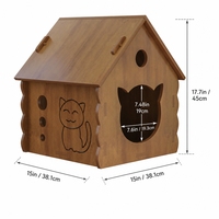 Maison pour chat en bois moderne, abri pour chat d'intérieur en forme de tête de chat avec trous d'aération, bords festonnés, abri en bois pour chats toutes saisons