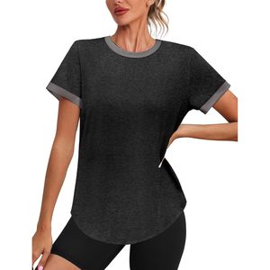 Womens Workout Top Short Sleeve Loose Fit Quick-drying Fabric Athletic Gym Clothes Summer T Shirt Solid Color - Product Image 2