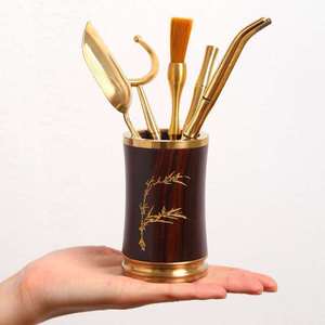 Copper Wood <b>Tea</b> <b>Set</b> Six Gentlemen Kung Fu <b>Tea</b> Utensils Cylinder Shape Office Home Use - Product Image 1