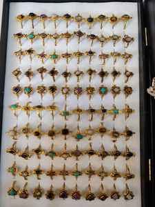 Bagues en or et argent plaqué, pierres précieuses, fabrication artisanale, style vintage bohème, vente en gros |   Bagues en pierres naturelles assorties pour femmes - Product Image 2