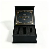Boîte cadeau rigide noire magnétique style livre, impression logo feuille d'or, insert en mousse floquée personnalisé pour ensemble cosmétique et soins de la peau, vente en gros