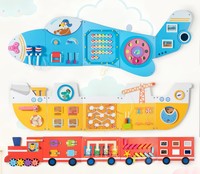 Jeu mural d'activités sensorielles en bois sur le thème du transport pour l'apprentissage précoce des tout-petits, aire de jeux intérieure