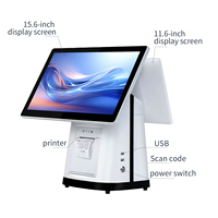 Terminal de point de vente LEILING à double écran tactile capacitif de 15,6 pouces, Intel I5, Windows, 8 Go de RAM/128 Go de stockage, Wi-Fi 6, Bluetooth, NFC, blanc