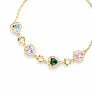 Collier en diamant taillé en forme de cœur pour femmes, plaqué or, pierres colorées, bijoux à porter tous les jours - Product Image 1