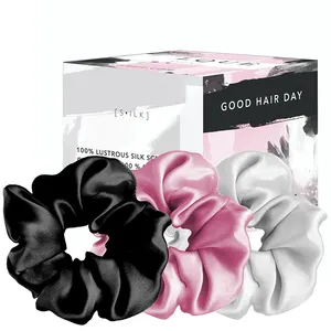 Factory Wholesale Custom Logo And Gift Box Oeko 6A Grade Large 100% Mulberry Silk Scrunchies