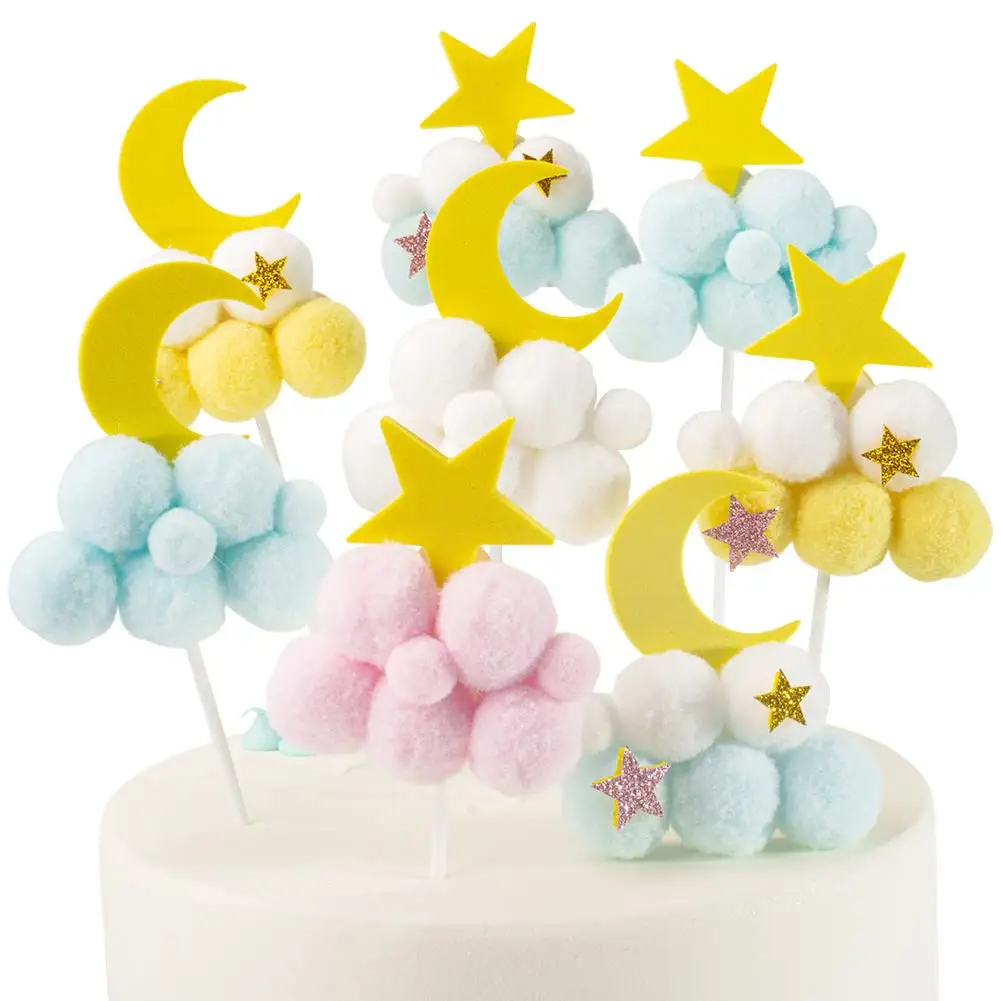 Pluche Cloud Moon Star Cake Cupcake Toppers Baby Shower Verjaardagsfeestje Decoraties Levert