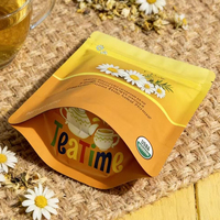 Sachets d'emballage de thé vides en aluminium imprimés sur mesure, de qualité alimentaire, avec fermeture éclair, pour thé à la camomille et tisanes