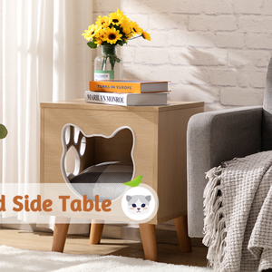 Floor Standing Cartoon Wooden Pet House with Single Door and Head Hole Eco-Friendly Nightstand Furniture for Cats - Product Image 5