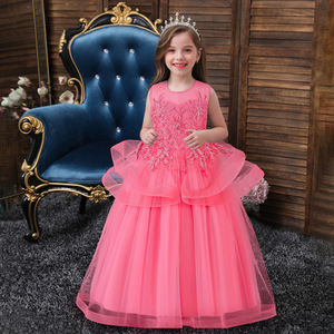 Robe de bal en tulle violet pour filles, col rond, costume de demoiselle d'honneur avec corsage orné et jupe superposée - Product Image 3