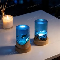 Großhandel Handgefertigte Zylindrische Tauchlampen-Nachtleuchte aus Epoxidharz mit USB-Dimmbarer LED und Massivholz-Basis als Tischlampe und Geschenk