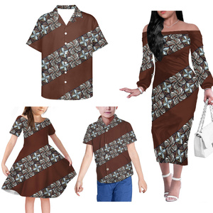 Gaun Pesta Desain Fijian untuk Pria Wanita, Baju Terusan Bahu Terbuka Motif Desain Kustom untuk Keluarga, Baju Anak Laki-laki dan Perempuan - Product Image 5