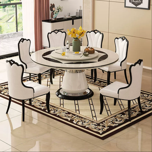 Ensemble de table et de chaises de salle à manger en marbre moderne de luxe léger, mobilier de restaurant minimaliste de haute qualité à la française - Product Image 1