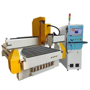 4 axis 1325 4*8ft cnc router atc automatic 3d wood carving mdf kitchen cabinet door making machines with rotary axis