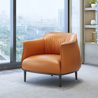 Fauteuil Simple en Cuir Moderne et Minimaliste, Fauteuil de Salon Confortable, Mobilier de Maison de Designer, Chaise d'Appoint de Détente