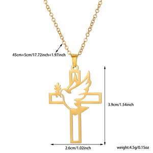 Collar de Cruz y <span class=keywords><strong>Paloma</strong></span> de Acero Inoxidable YK, Chapado en Oro, Joyería Cristiana para Mujeres y Hombres, Símbolo de Paz y Esperanza - Product Image 5