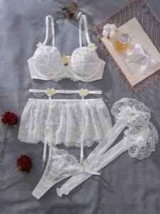 ชุดชั้นในเซ็กซี่ลูกไม้บางเฉียบสไตล์ยุโรปและอเมริกา พร้อมโบว์ผูกสีขาวบริสุทธิ์  ชุดชั้นในผู้หญิง - Product Image 6