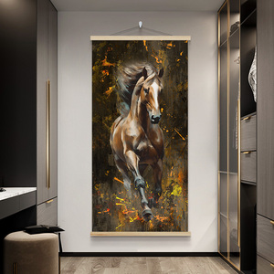 Caballo corriendo porche lienzo pintura cristal porcelana pintura caballo sala de estar murales moderno lujo pasillo colgante imagen - Product Image 3
