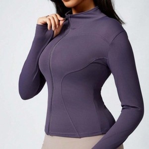 Chaqueta de Yoga Tiyo de Manga Larga con Cuello en V, Ajustada, de Secado Rápido, Spandex/Nylon, Elástica, Color Azul Oscuro, para Fitness, Running y Yoga - Product Image 4