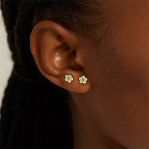 ROXI - Aretes de Plata de Ley 925 con Flor Turquesa y Diamantes Incrustados para Mujer - Product Image 3