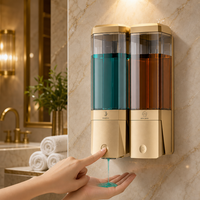 Distributeur de savon liquide mural élégant à double compartiment, manuel, pour shampoing et gel douche, idéal pour la douche et l'hôtellerie